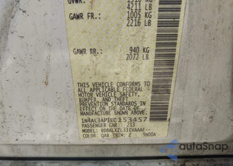 2014 Nissan Altima 2.5 Sl z USA, uszkodzony, nr VIN 1N4AL3AP1EC153457